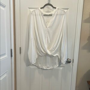 NWOT Cream Wrap Blouse with Long Sleeves and Relaxed Fit